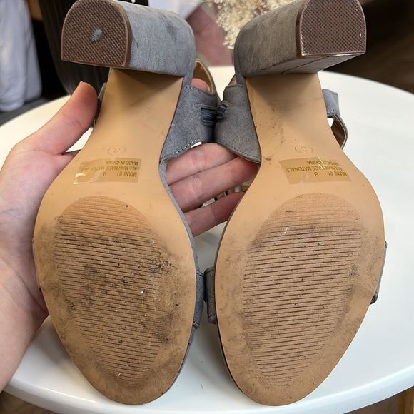 Grey Heeled Sandals with Silver Studs - Picture 5 of 10